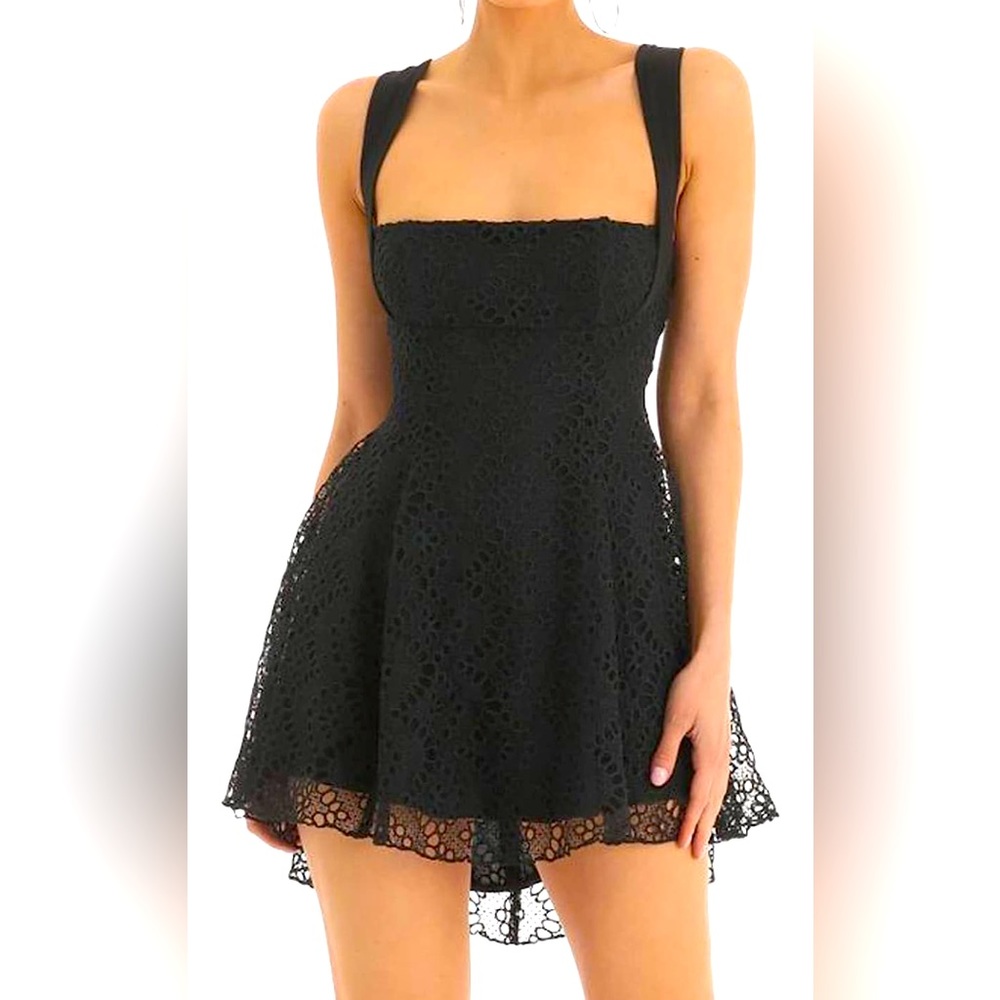 Black eyelet mini dress